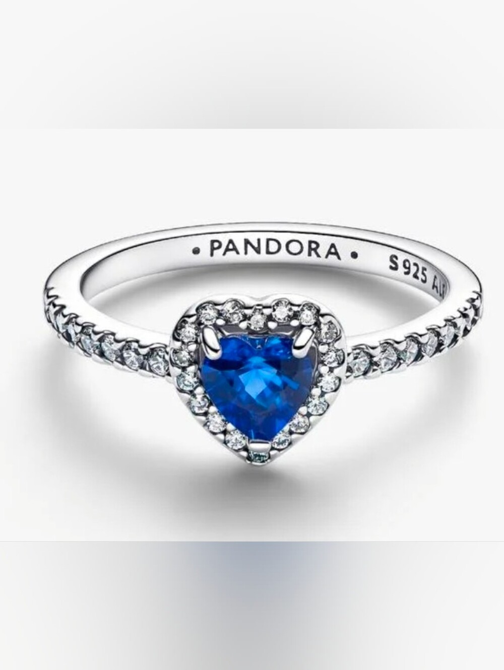Authentic NEW Elevated Princess Blue Heart Ring S925ALE CZ